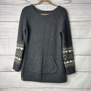 LOLE lambs wool blend round neck ribbed long sweater gray womens small‎